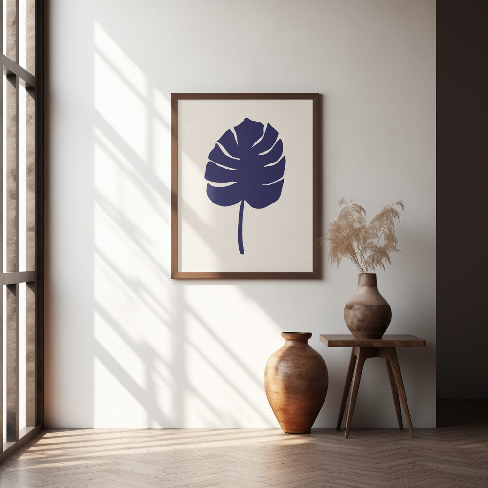 Monstera Leaf Dark Blue Poster