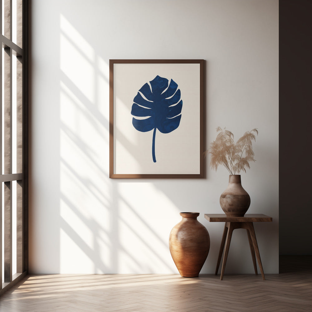 Monstera Marble Blue Poster