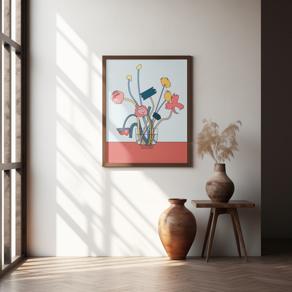 Flowers in a glass vase Poster