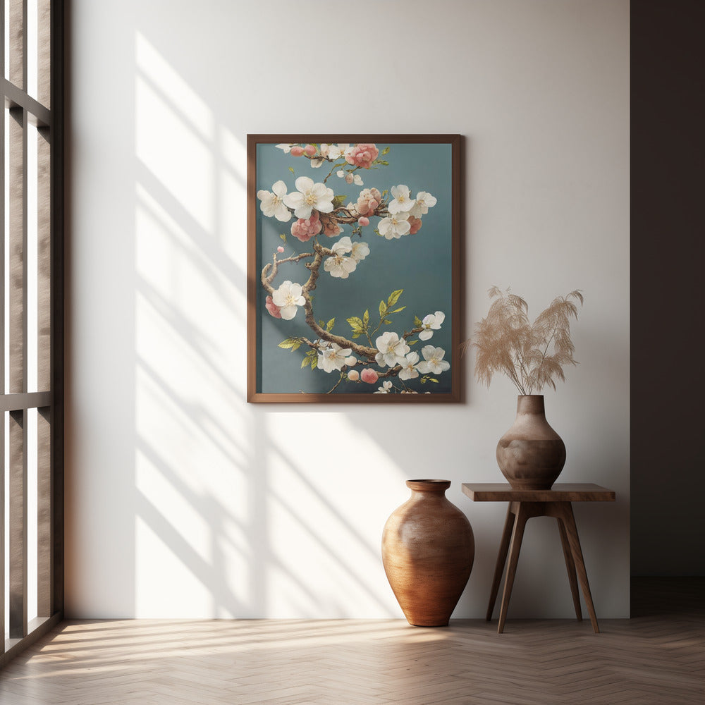 White Cherry Blossoms Poster