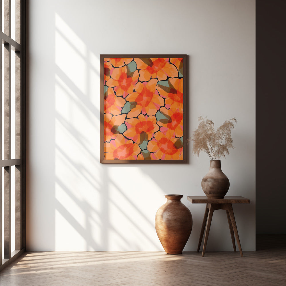 Orange Big Flowers Poster