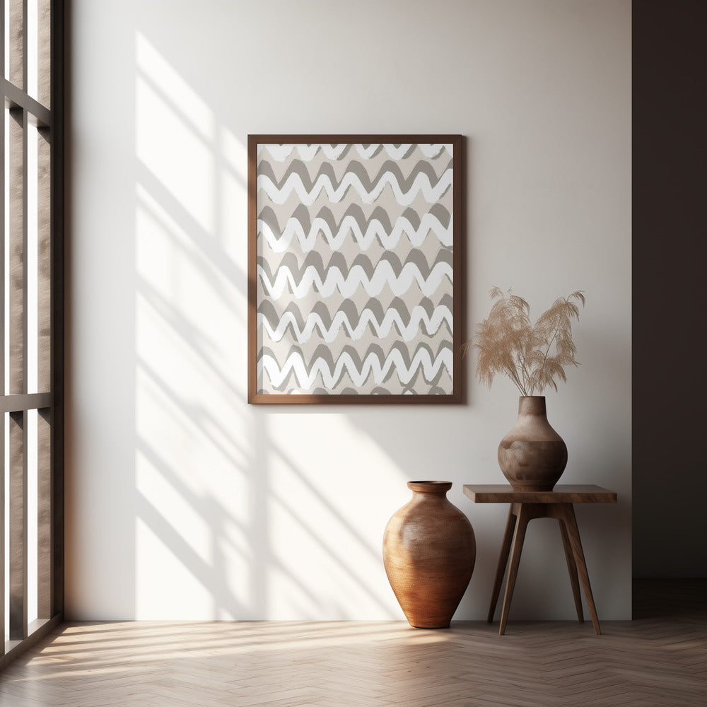 White and Beige ZigZag Pattern Poster