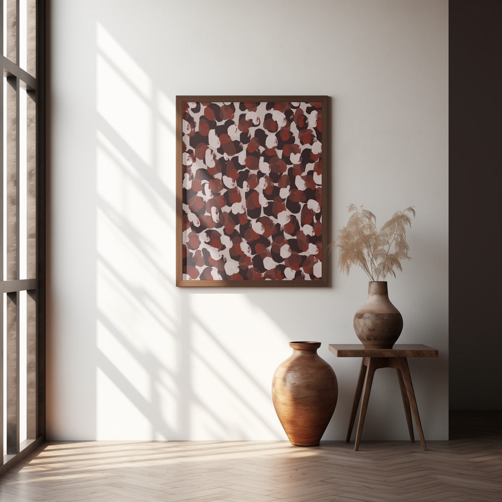 Red Beige Brown Dots Pattern Poster