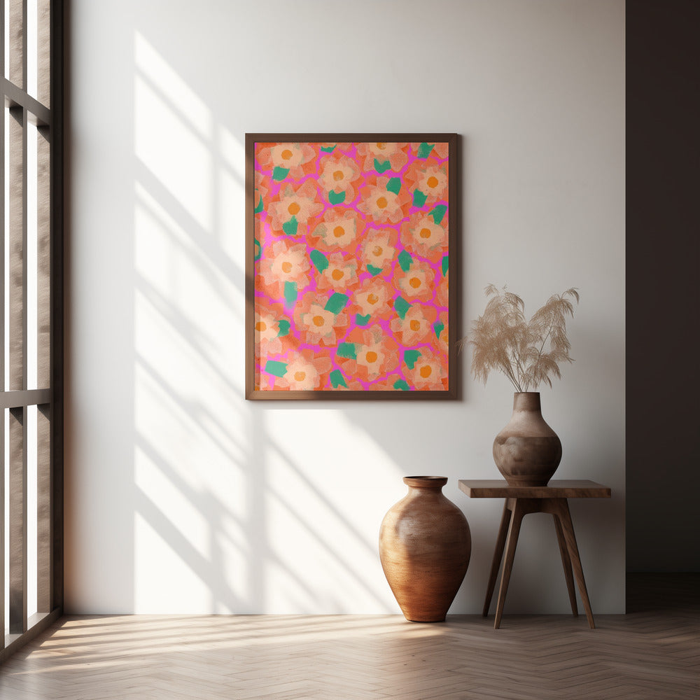 Cute Orange Flower Pattern Poster