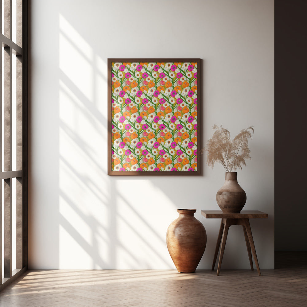 Stitched Flowers Pattern Poster