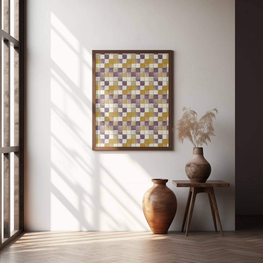 Purple and Ochre Tile Pattern Poster