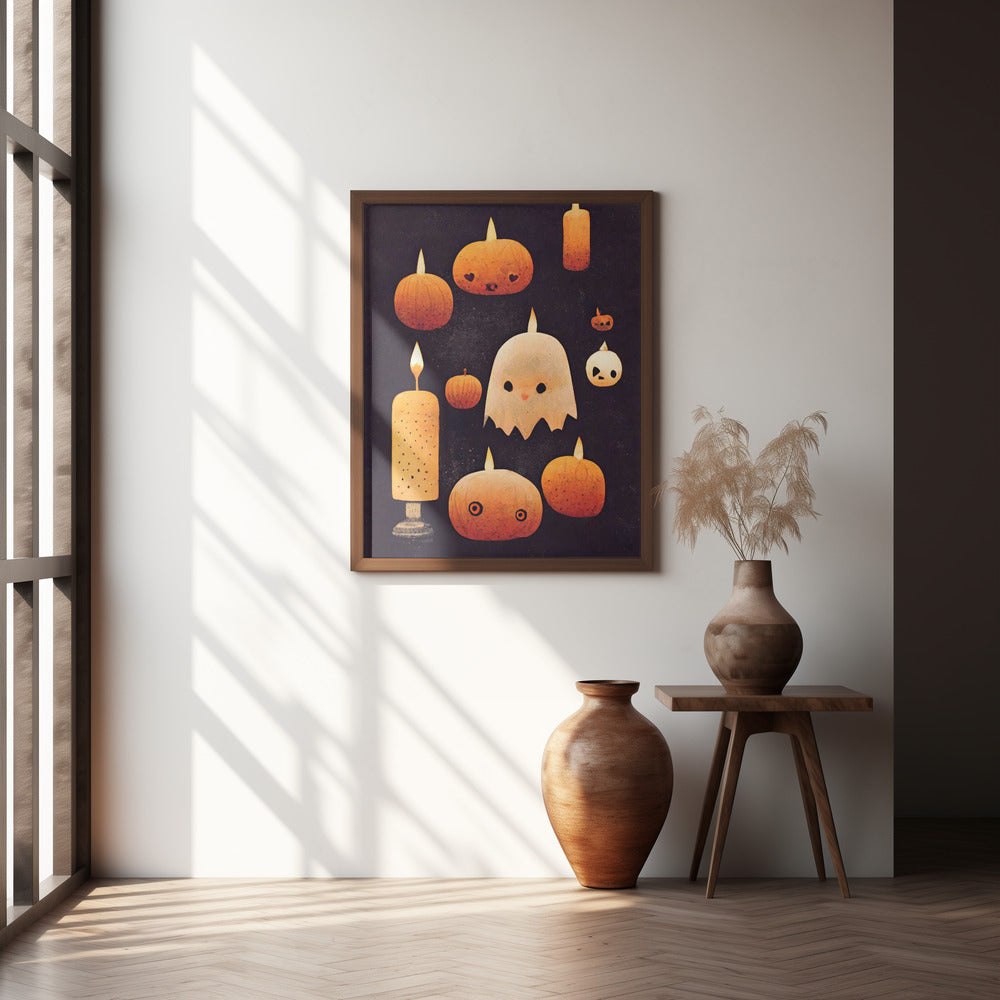 Candles, Pumpkins And A Ghost Poster