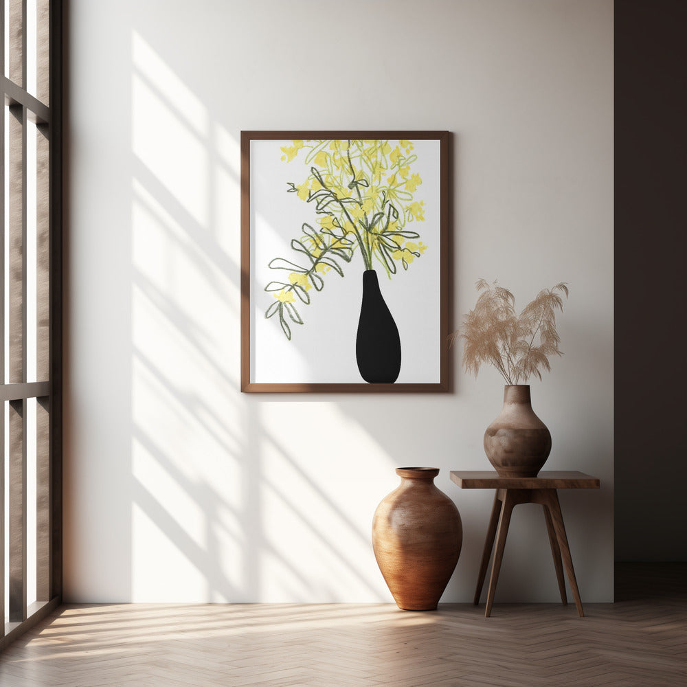 Yellow blooms in a vase Poster