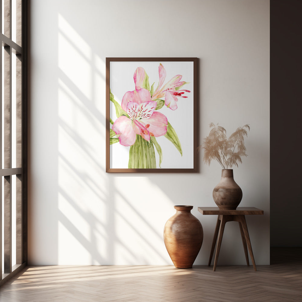 Pink watercolor alstroemeria Poster