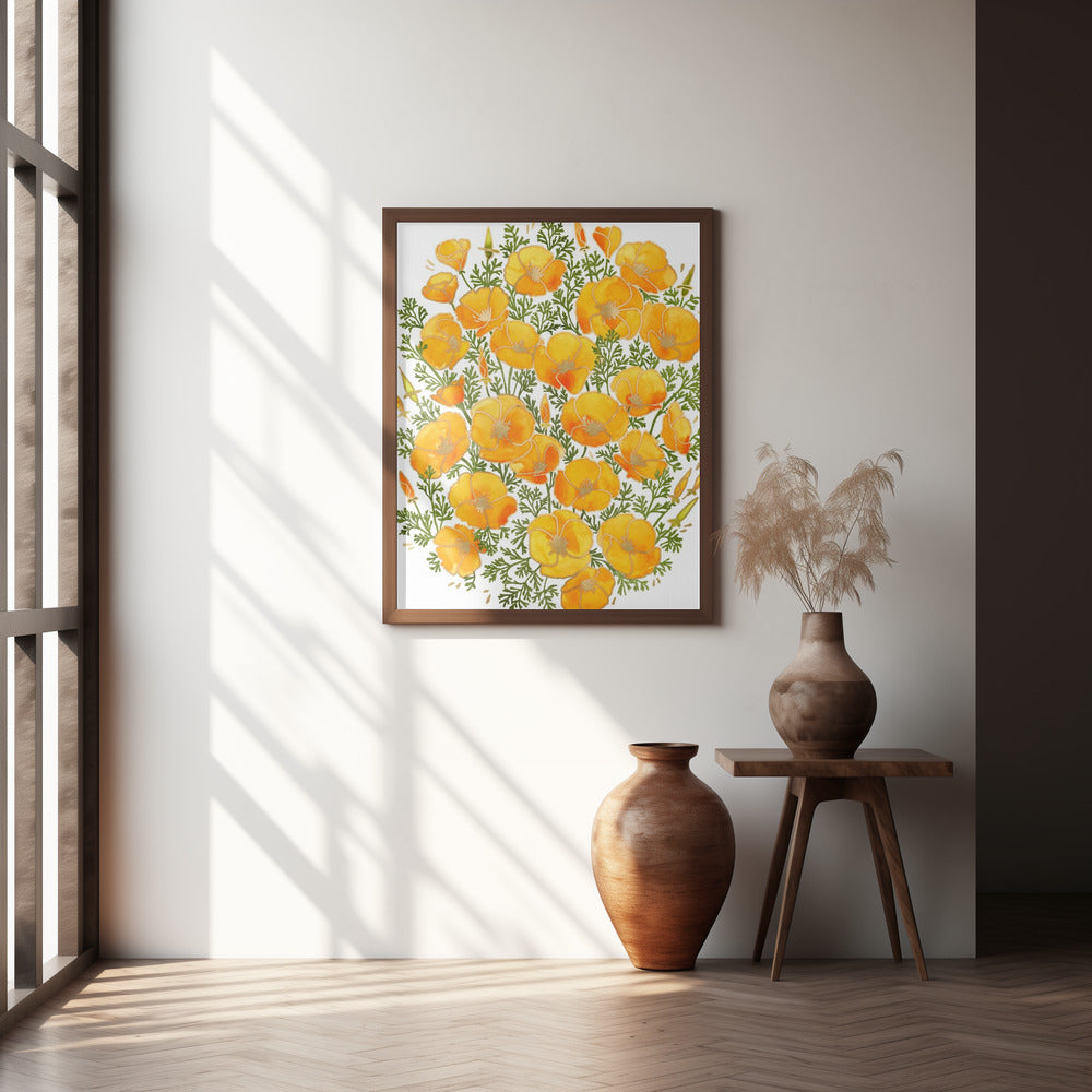 Gold accented California poppies Poster