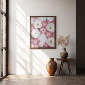 Scattered ranunculus in muted pink I Poster