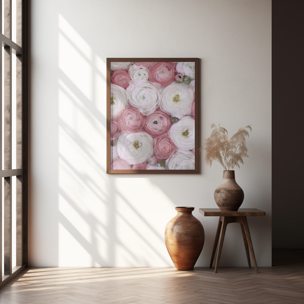 Scattered ranunculus in muted pink II Poster