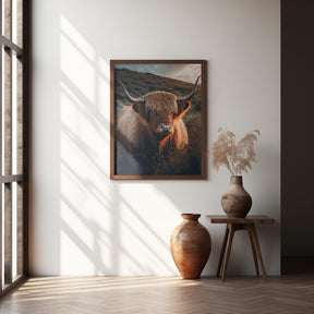 Highland Cow With Big Horns Poster