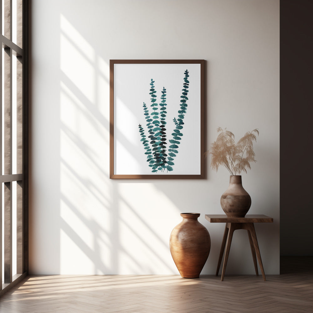 Teal watercolor eucalyptus I Poster