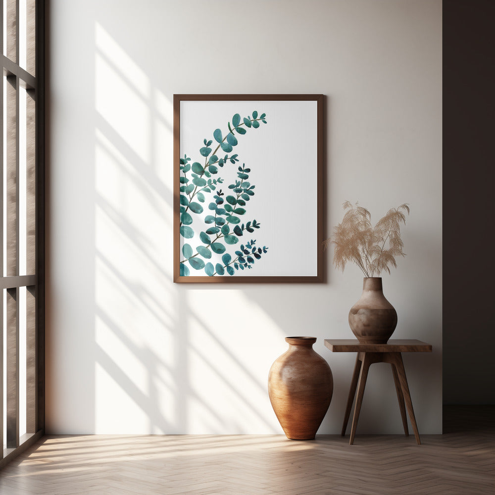 Teal watercolor eucalyptus II Poster