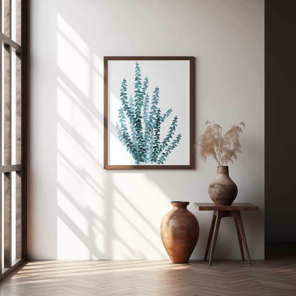 Watercolor eucalyptus branch in teal Poster