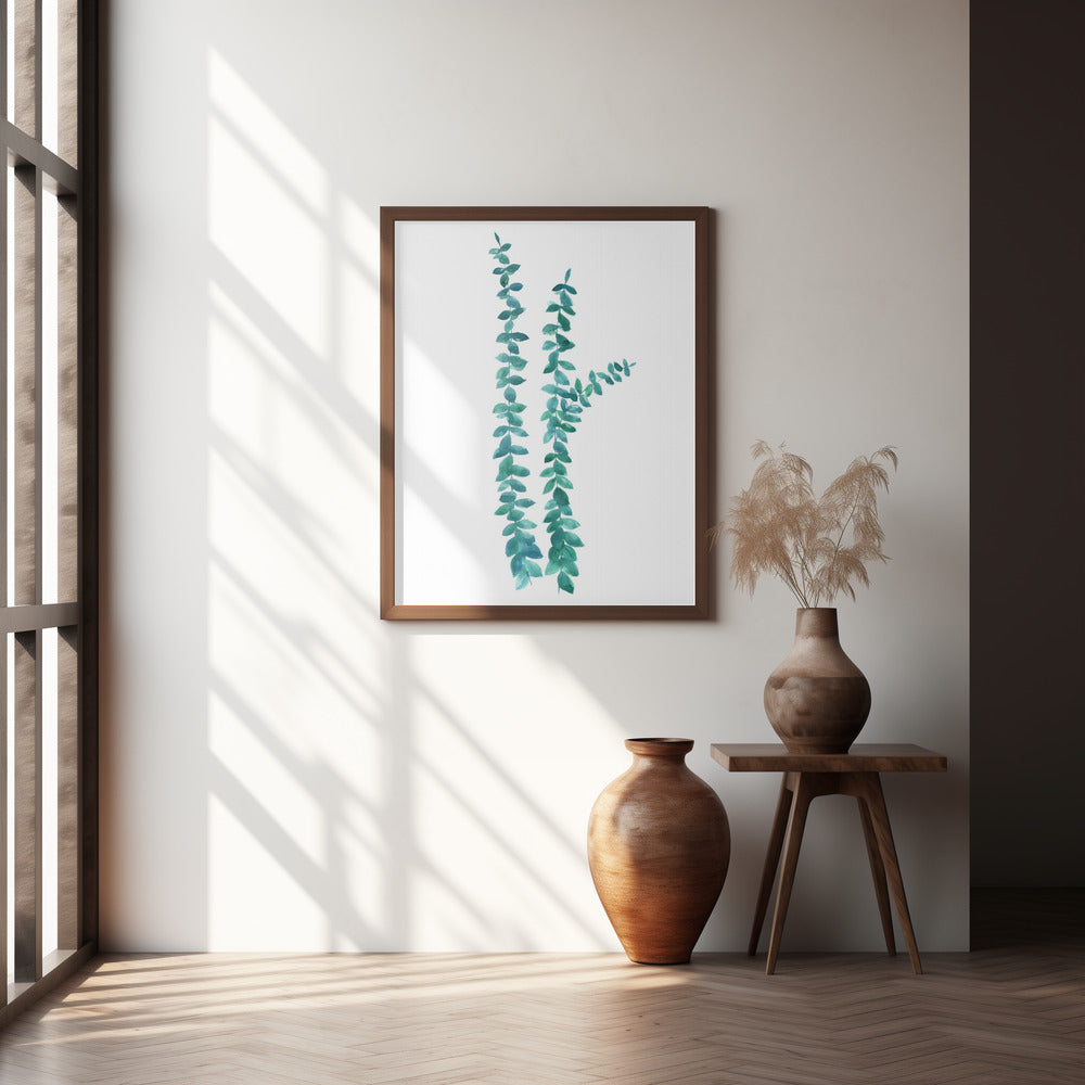 Watercolor eucalyptus branches in teal Poster