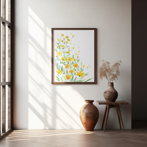 Yellow watercolor wildflowers Poster