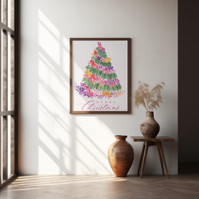 Floral watercolor merry Christmas tree Poster