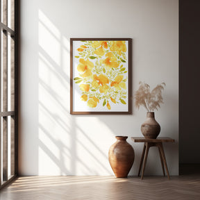 Watercolor California poppies quad 3 Poster