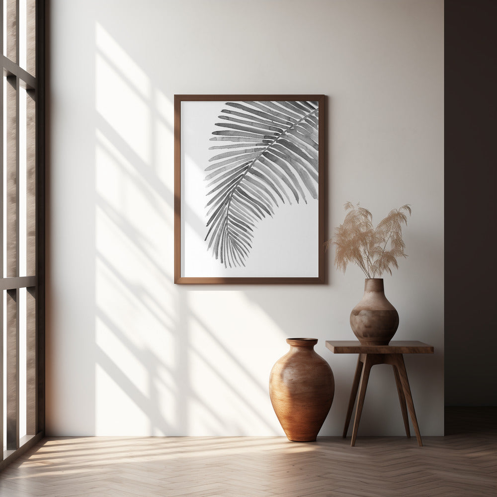 Palm leaf in loose watercolor Black and White Poster