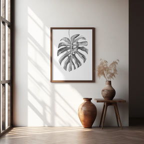 Black and White Monstera Leaf Poster