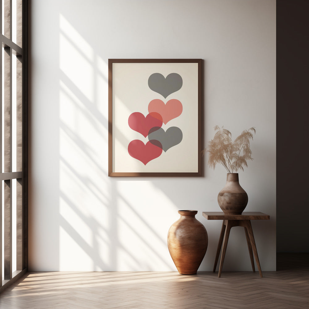 Mid century hearts in red Poster