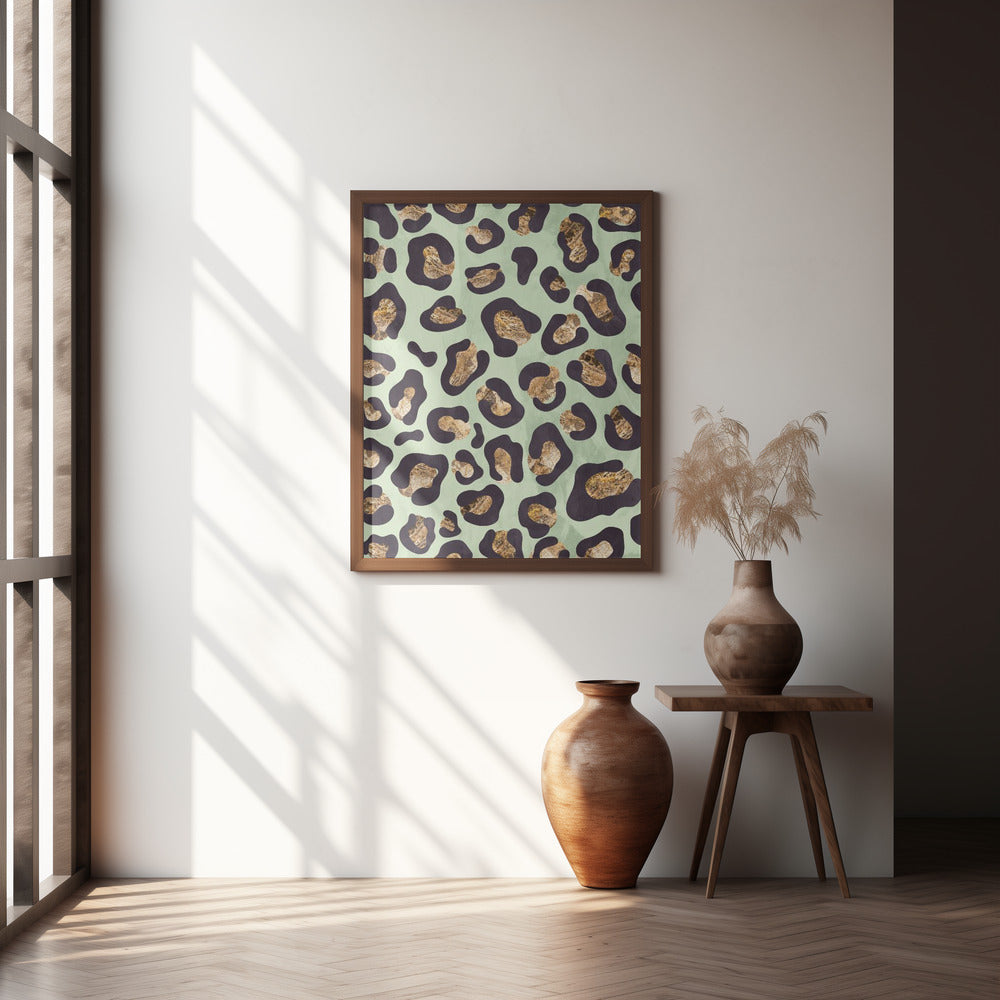 Gold leopard print green Poster