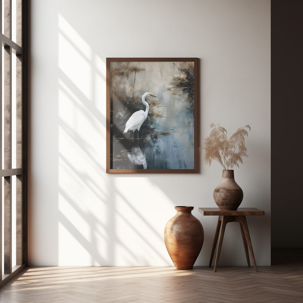 Egret in Lake Poster