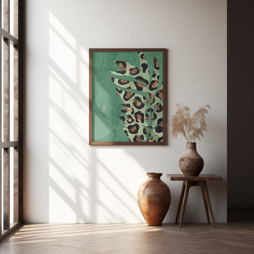 Green leopard print palm leaf Poster