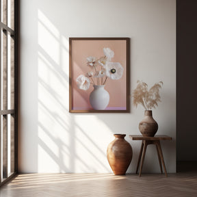 White Poppy In White Vase Poster