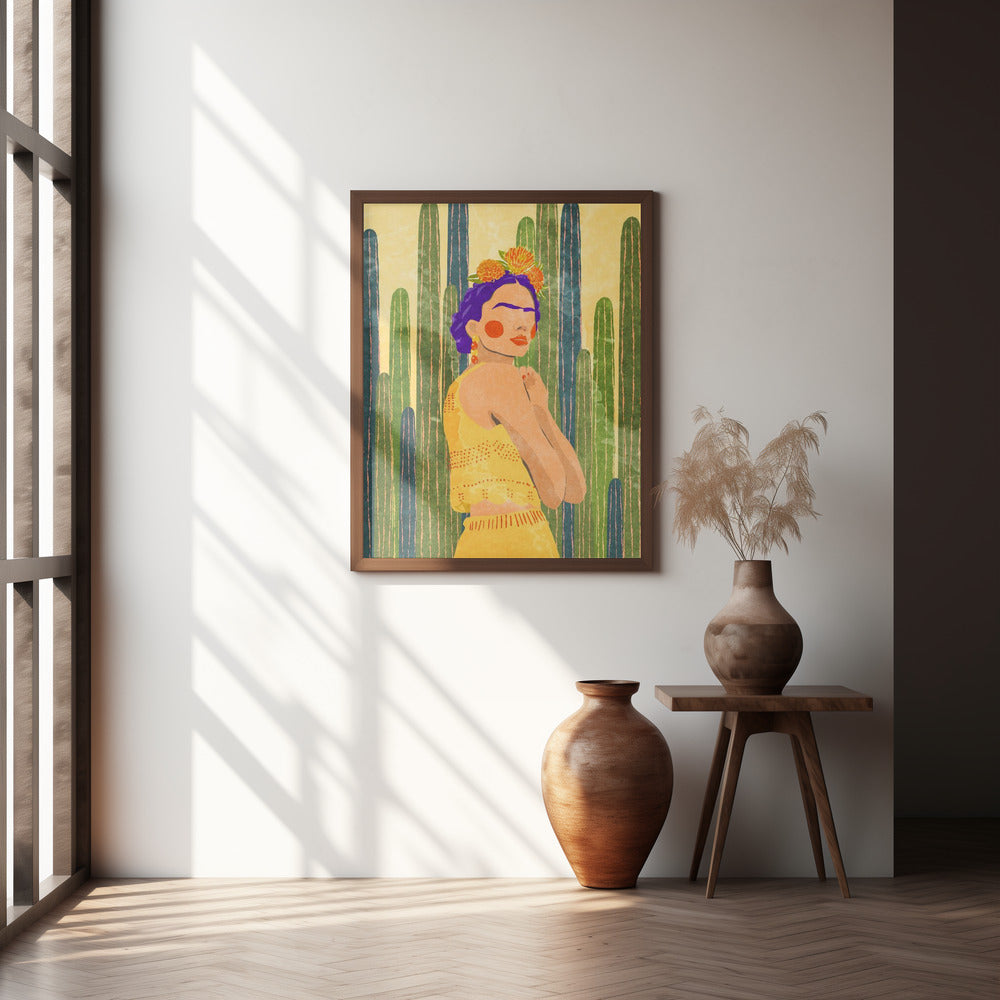 Frida and cacti Poster