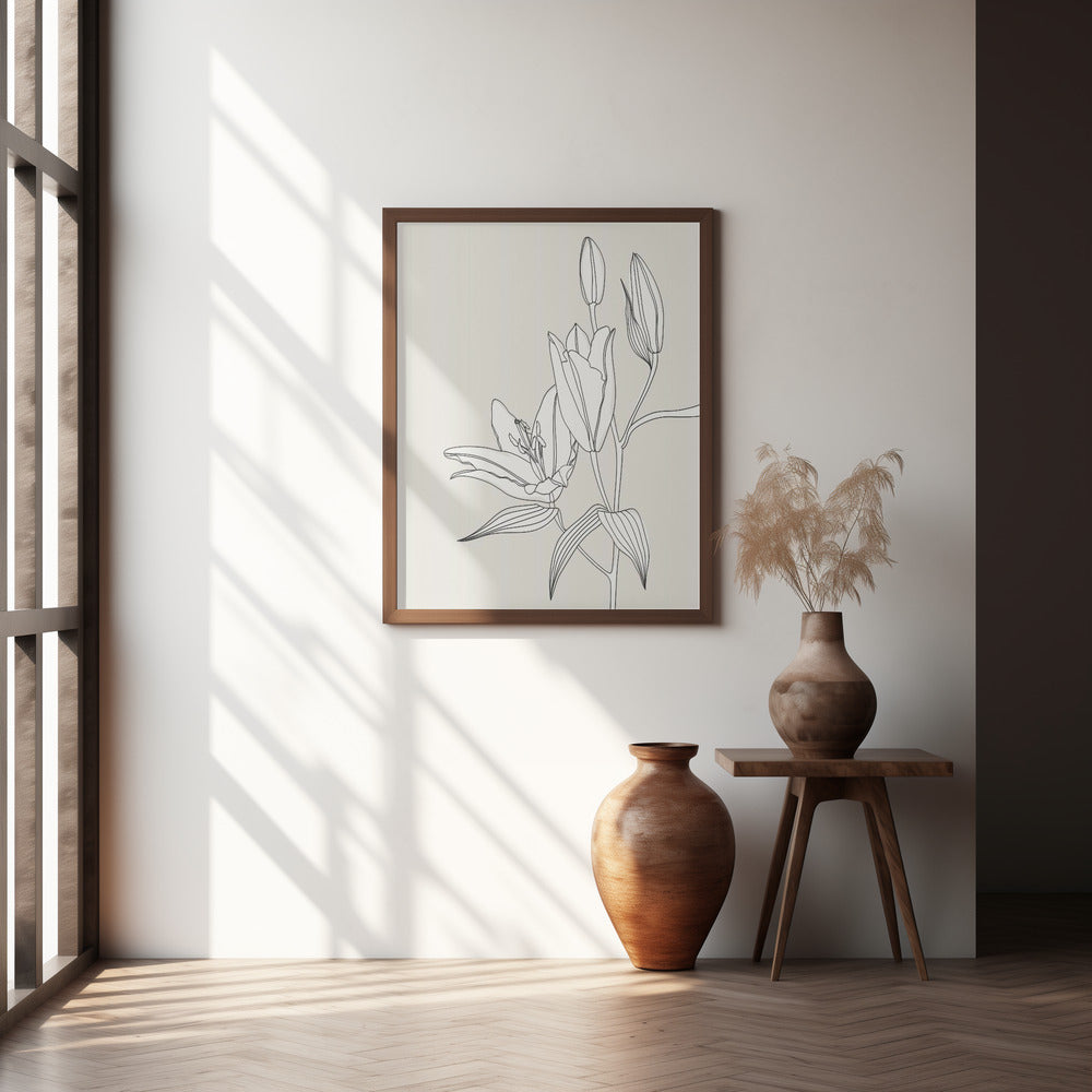 Line art lillies in beige Poster