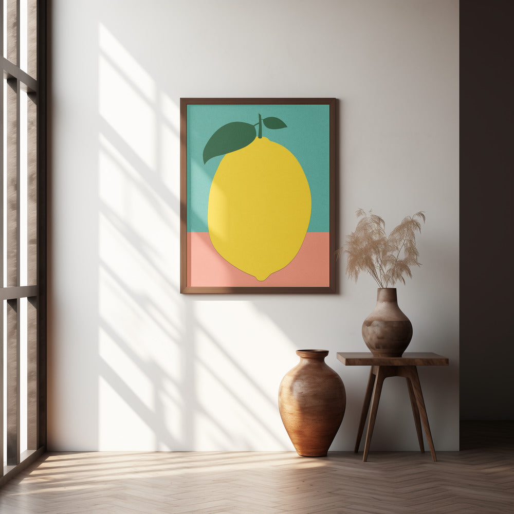 Lemon With Two Leaves Poster