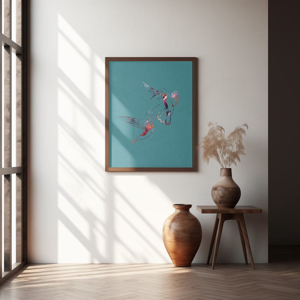 Pink Green Bird Flight Poster