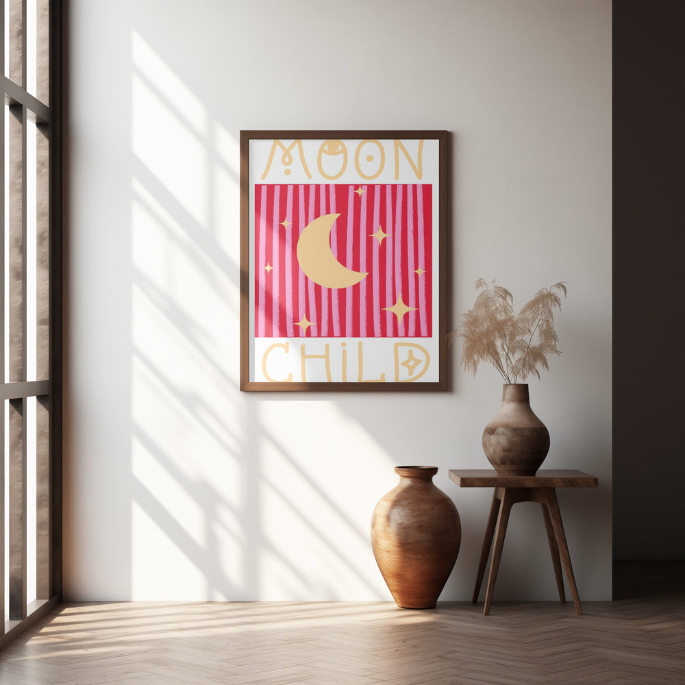 Pink and Red Moon Child Poster