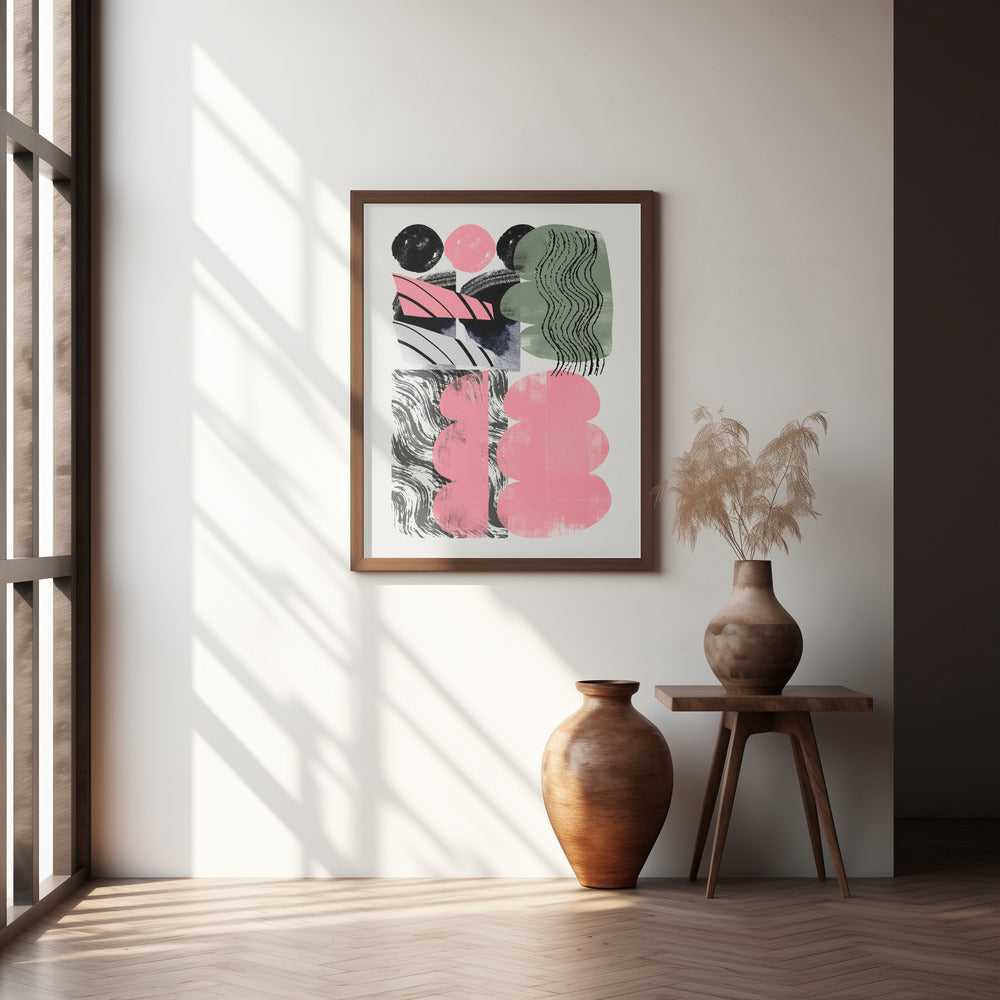 Abstract Shape Collage In Pink Poster