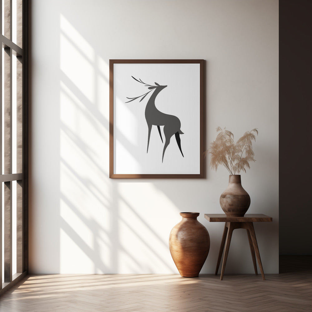 Stylized retro deer (grey) Poster