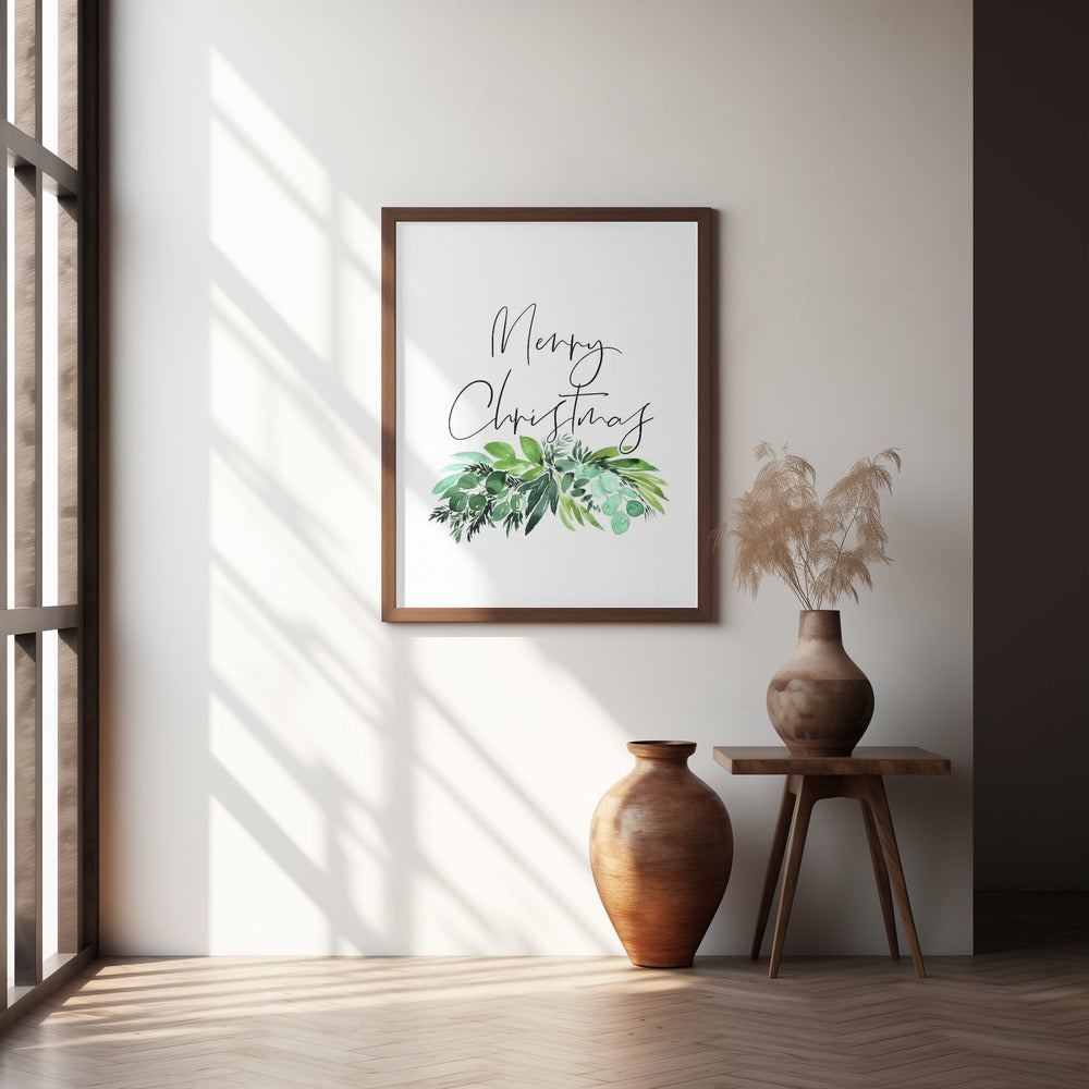 Watercolor greenery Merry Christmas Poster