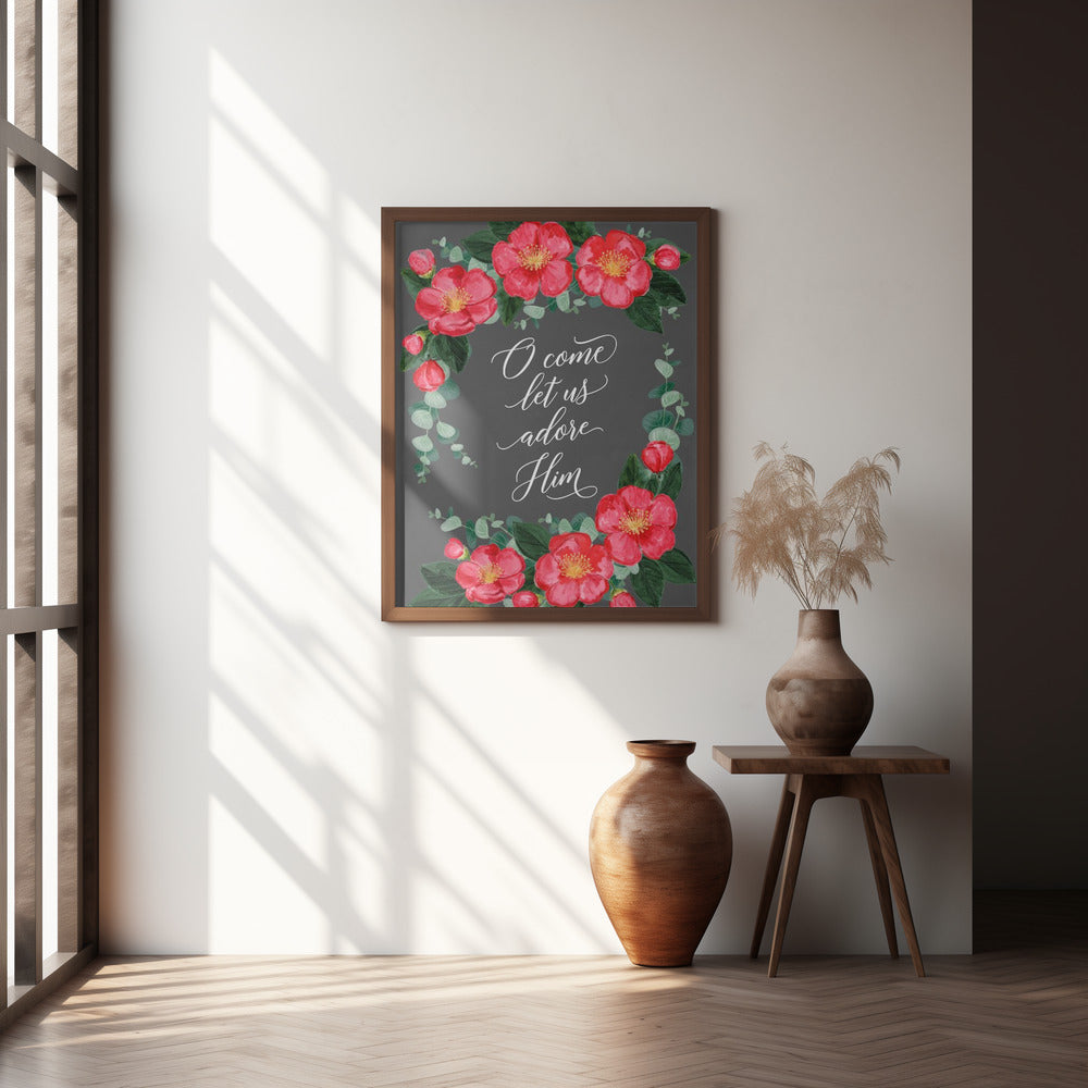 Watercolor camellias Let us adore Him Poster