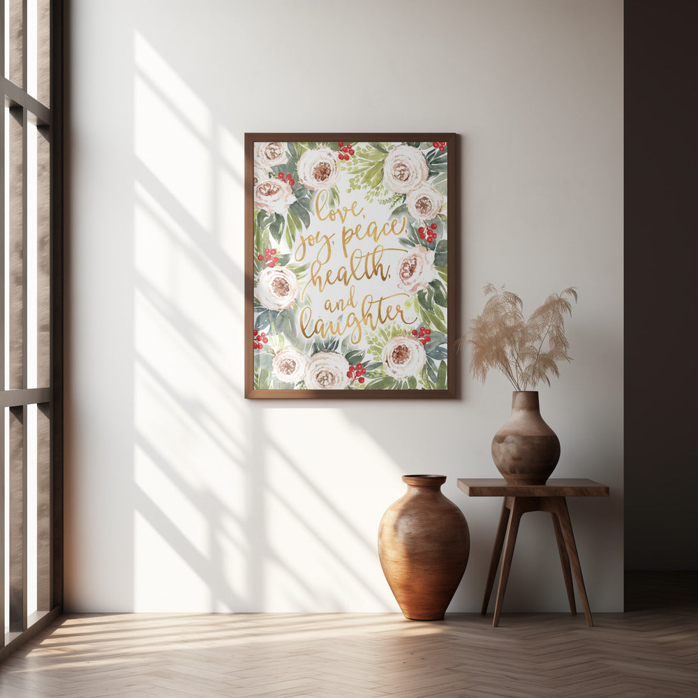 Holiday wishes with roses and berries Poster