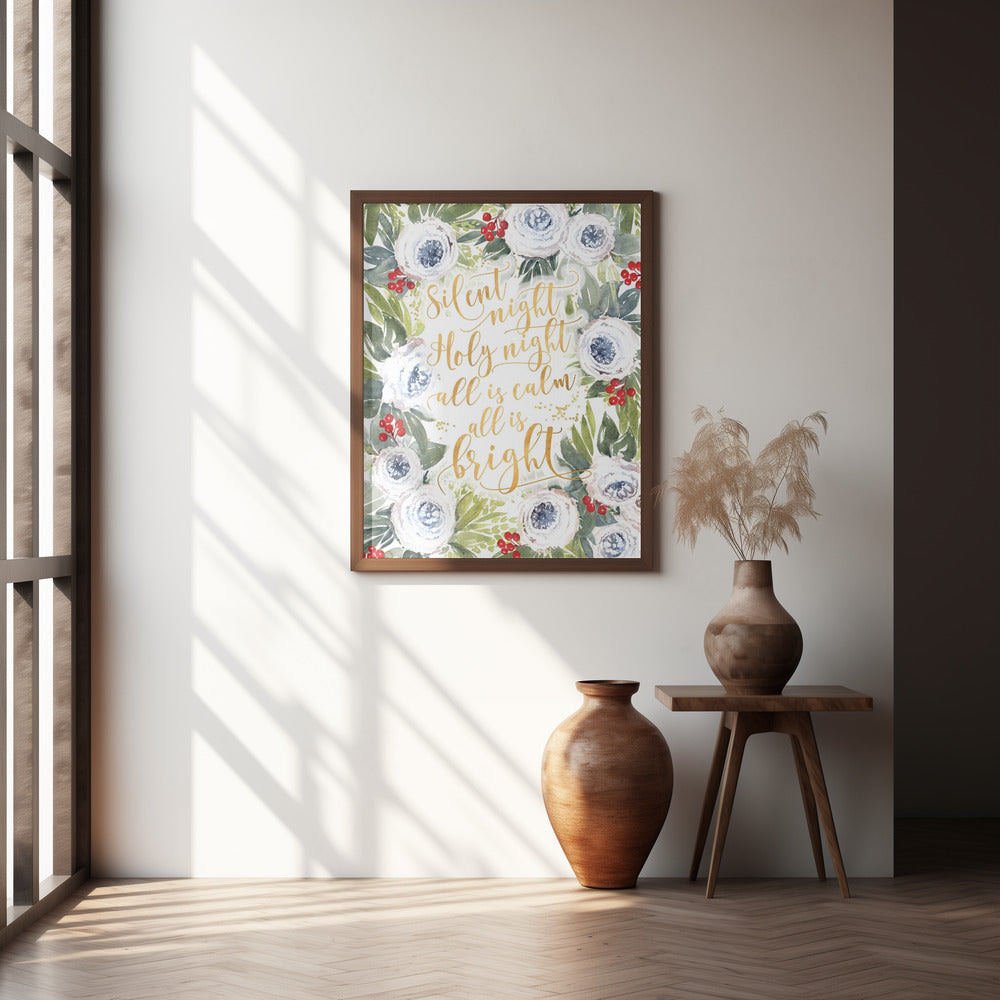 Silent night roses and holiday berries Poster