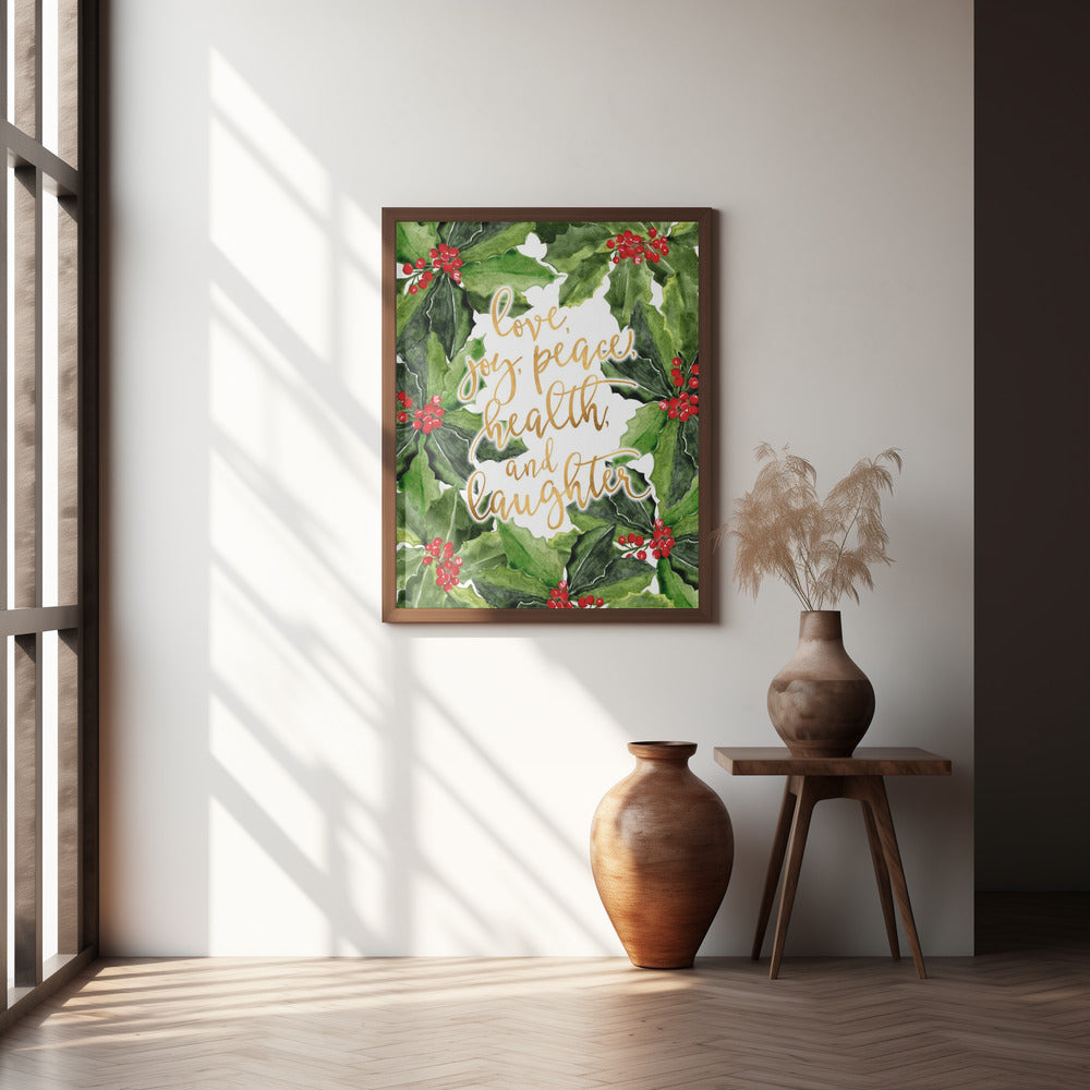 Holly floral art with holiday wishes Poster