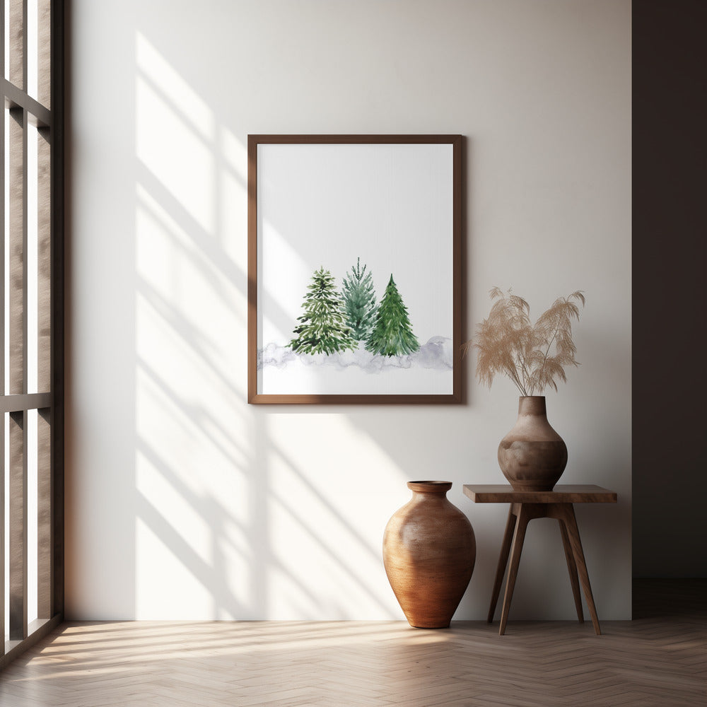 Three watercolor pine trees Poster