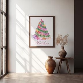 Floral Christmas tree in pink Poster