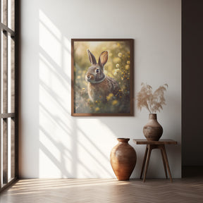 Bunny in Flower Field Poster