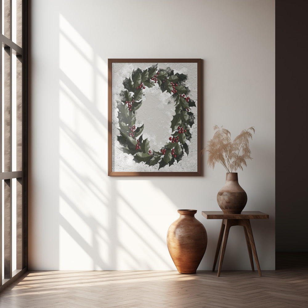 Antique holly wreath Poster