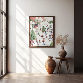 Mountain landscape with houses in the snow Poster