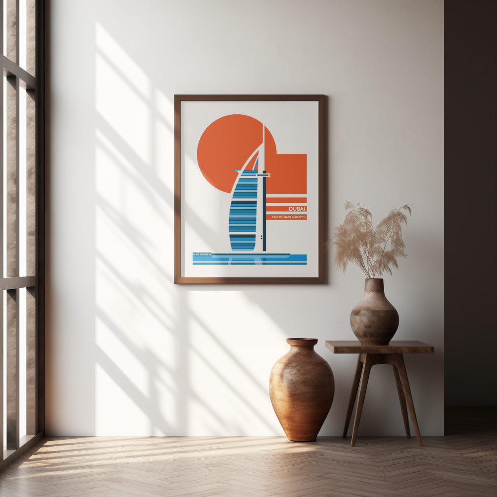 Dubai Burj Al Arab Minimalist Retro Travel Print Poster