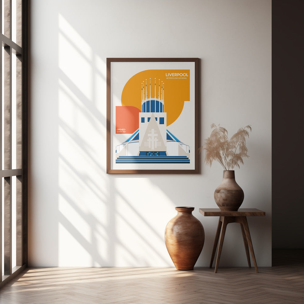 Liverpool Metropolitan Cathedral Retro Architecture Print Poster